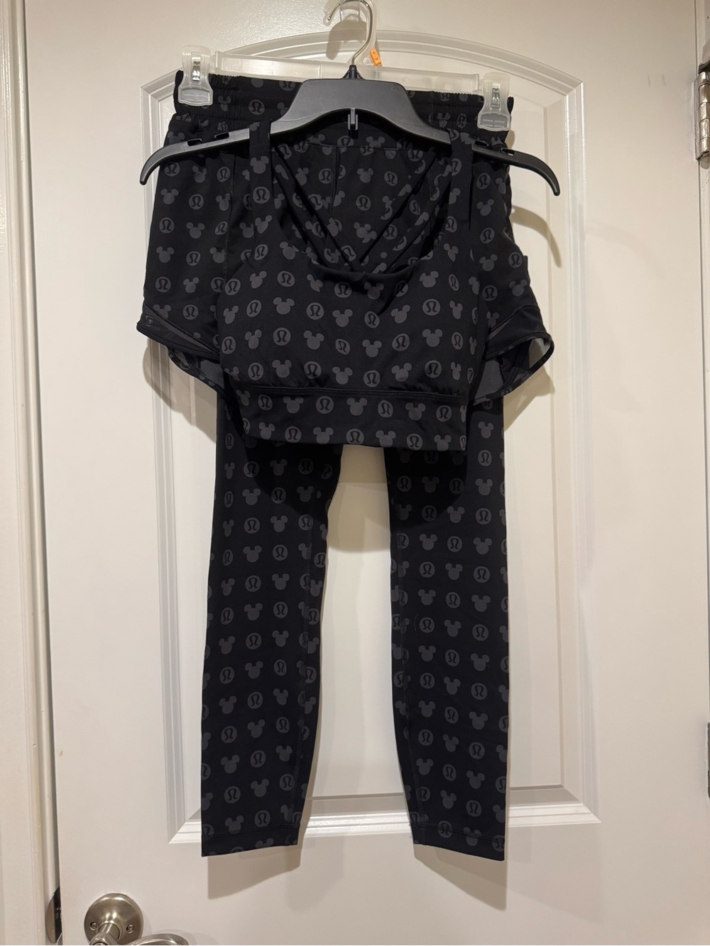 lululemon athletica Black Leggings, shorts & Bra Set with Subtle Mickey Motif